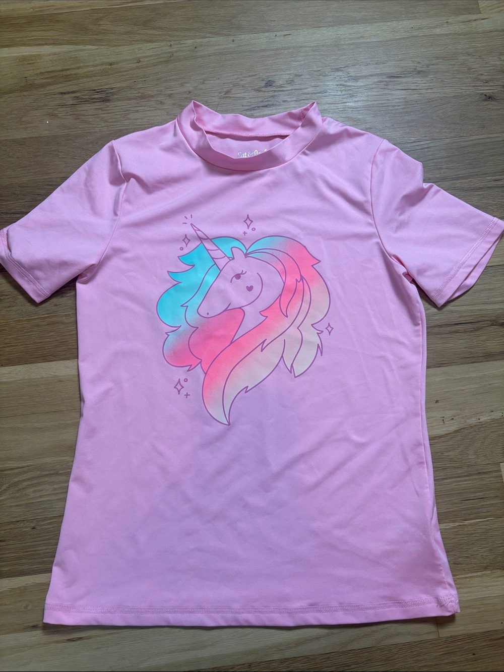 Cat & Jack Pink Unicorn Rashguard with Teal and Pastel Rainbow Mane